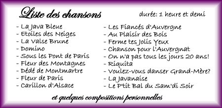 liste des chansons d'antan pour danse